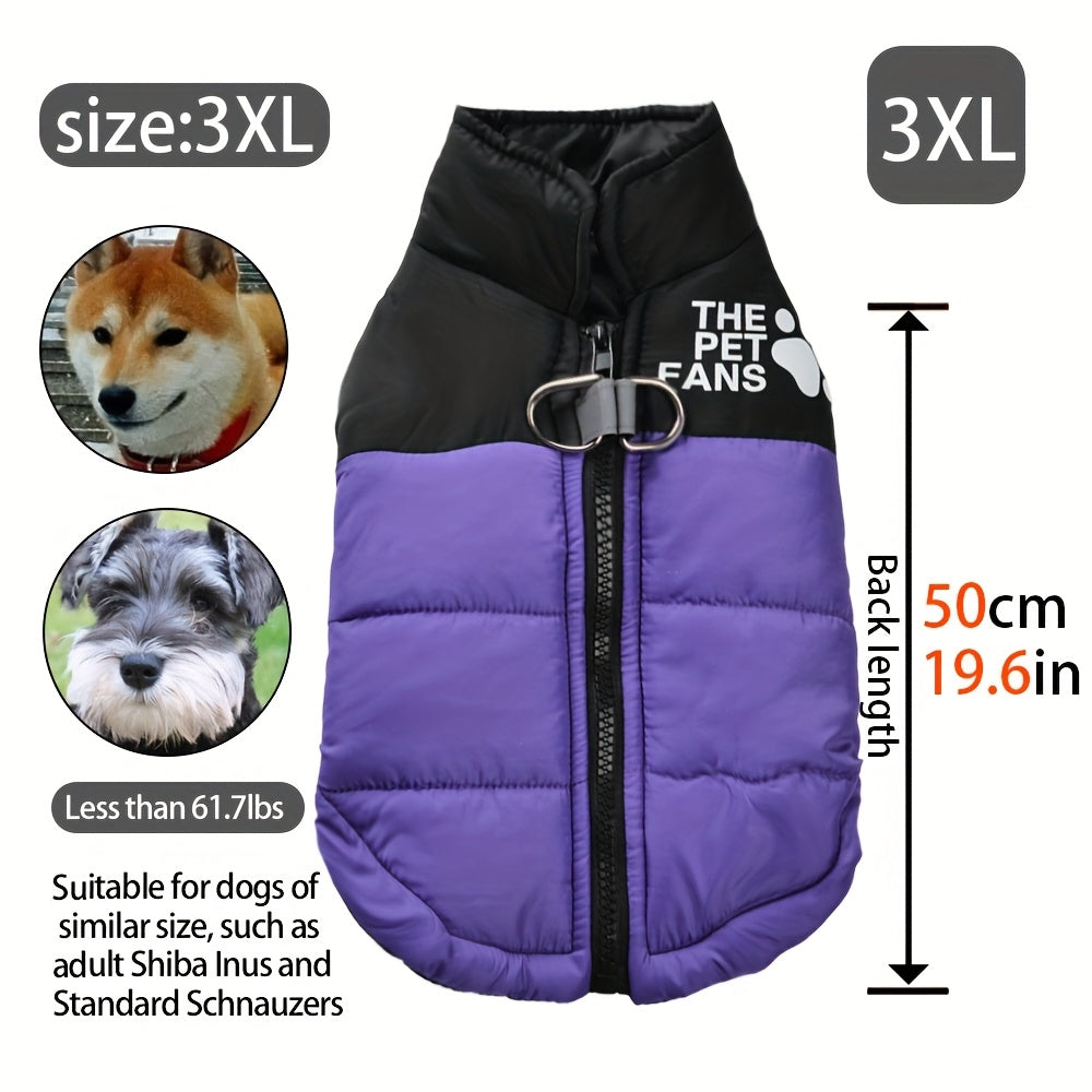 Veste pour chien toutes tailles Manteau d'hiver chaud avec fermeture éclair sur toute la longueur et col imprimé pattes - Turquoise et noir Manteau léger pour chiens de petite, moyenne et grande taille - Pull facile à enfiler et à retirer