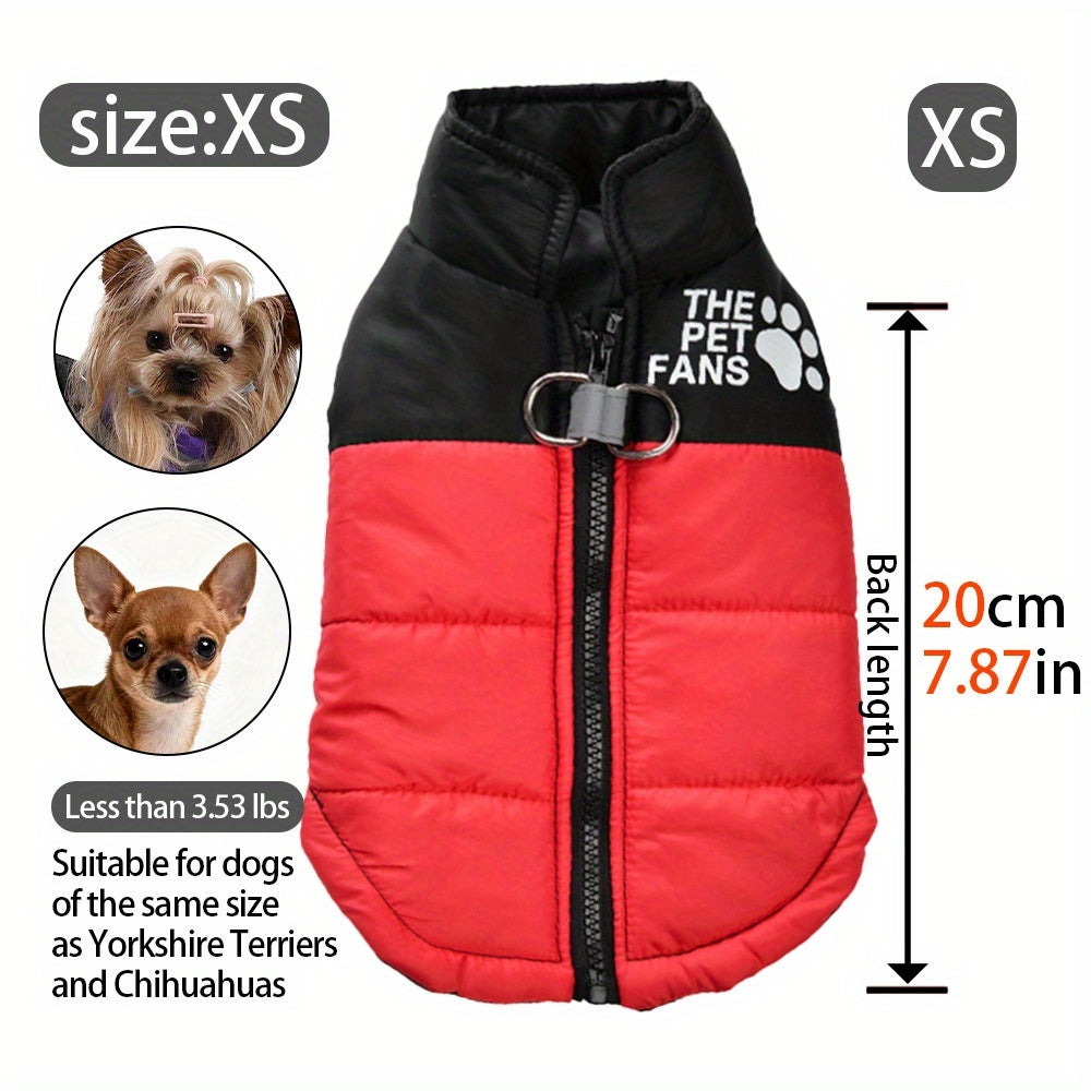 Veste pour chien toutes tailles Manteau d'hiver chaud avec fermeture éclair sur toute la longueur et col imprimé pattes - Turquoise et noir Manteau léger pour chiens de petite, moyenne et grande taille - Pull facile à enfiler et à retirer