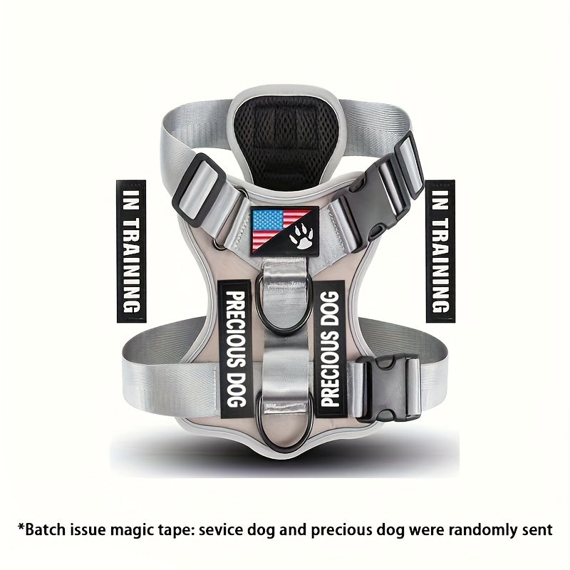 Service Dog Harness, Reflective Dog Vest Harness with 5pcs Patches, Adjustable Soft Oxford Pet Harness, Inner Layer Mesh, Easy to Control for Small Medium Large Dogs Random Buckle
