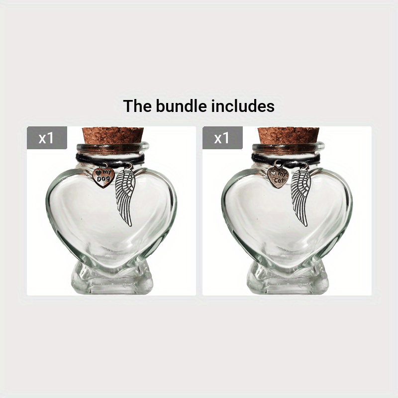 Bouteille commémorative en verre pour poils d'animaux en forme de cœur, diverses variantes
