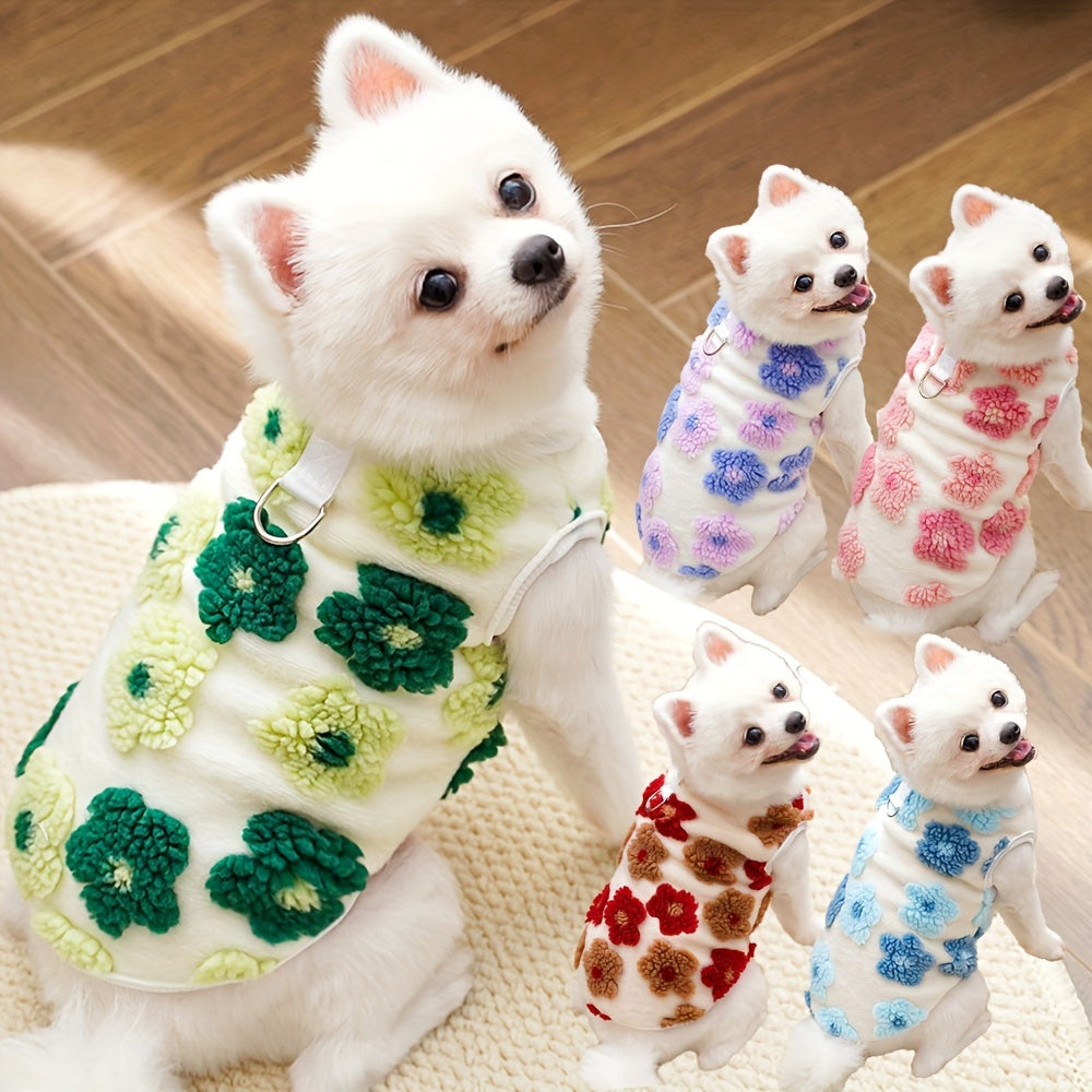 Pull polaire fleuri pour chien – Anneau intégré – photo produit 3