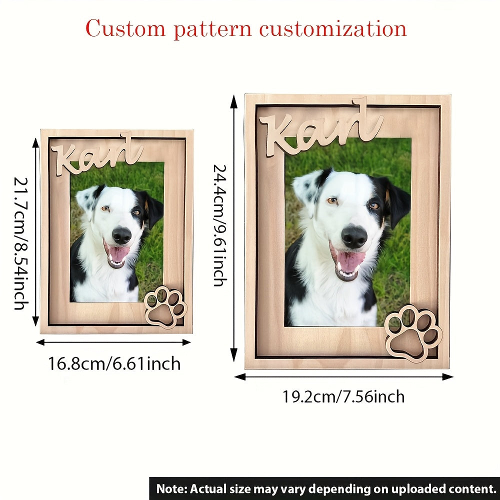 Cadre photo personnalisé pour animaux de compagnie avec nom et empreinte de pattes, en bois