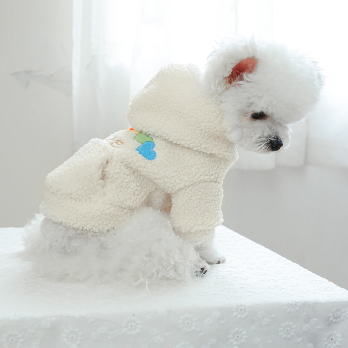 Sweat polaire blanc – Petits cœurs multicolores – photo produit 3