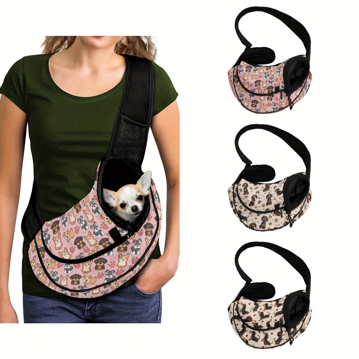 Sac bandoulière imprimé – Chiot & petit chien – photo produit 4
