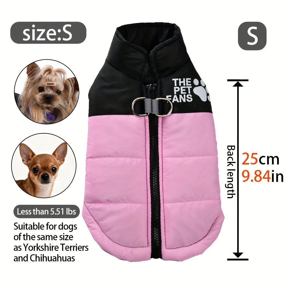 Veste pour chien toutes tailles Manteau d'hiver chaud avec fermeture éclair sur toute la longueur et col imprimé pattes - Turquoise et noir Manteau léger pour chiens de petite, moyenne et grande taille - Pull facile à enfiler et à retirer