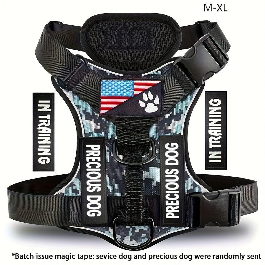 Service Dog Harness, Reflective Dog Vest Harness with 5pcs Patches, Adjustable Soft Oxford Pet Harness, Inner Layer Mesh, Easy to Control for Small Medium Large Dogs Random Buckle