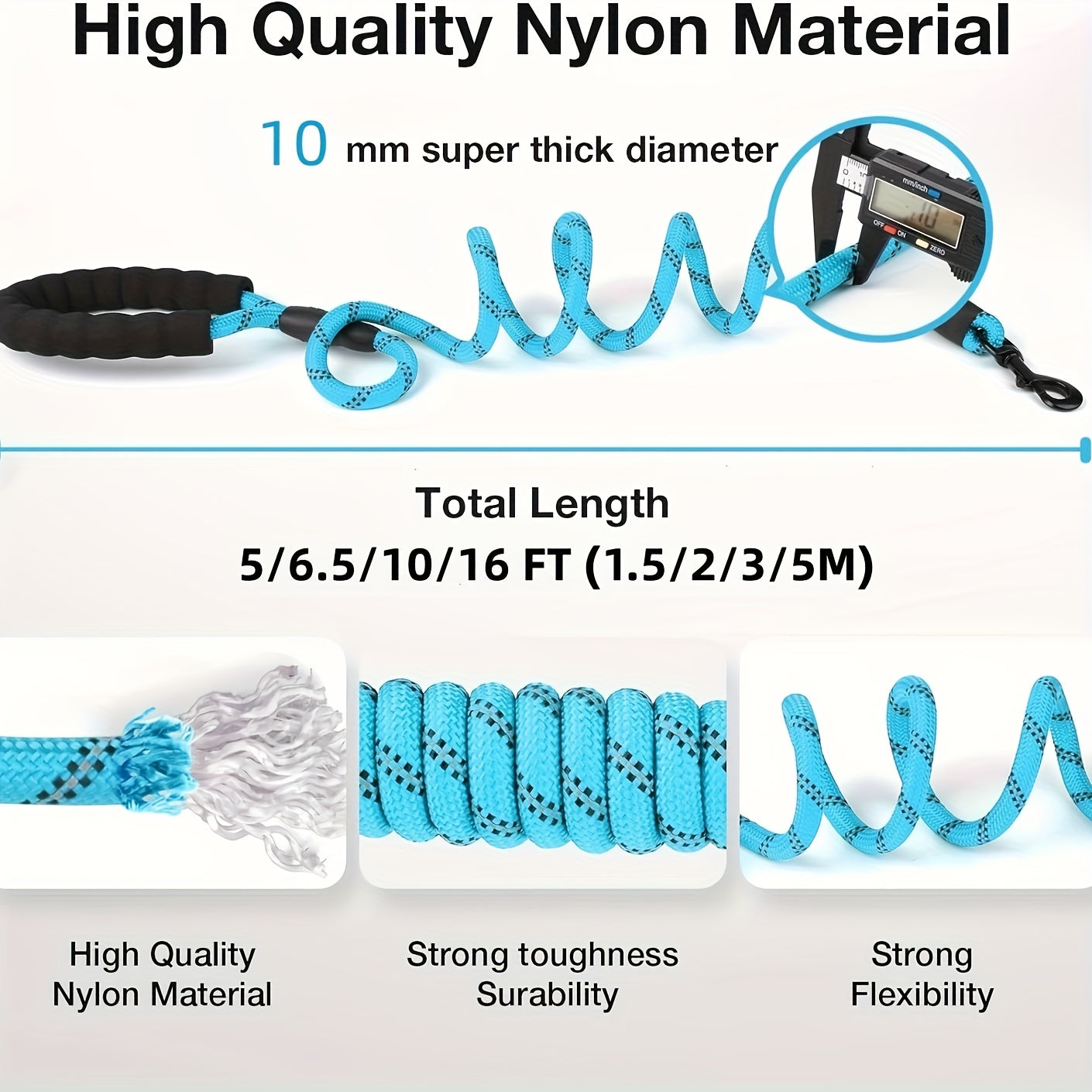 Dog Nylon Leash Lengthened And Reflective Round Rope Small And Medium Cats Dogs Leash Pet Traction Rope