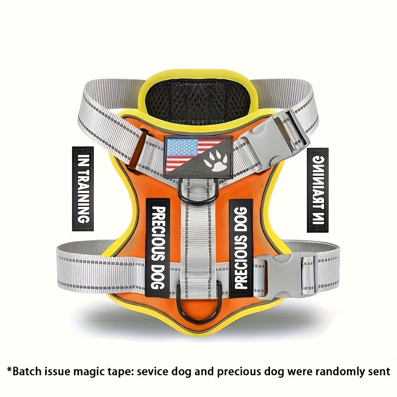 Service Dog Harness, Reflective Dog Vest Harness with 5pcs Patches, Adjustable Soft Oxford Pet Harness, Inner Layer Mesh, Easy to Control for Small Medium Large Dogs Random Buckle
