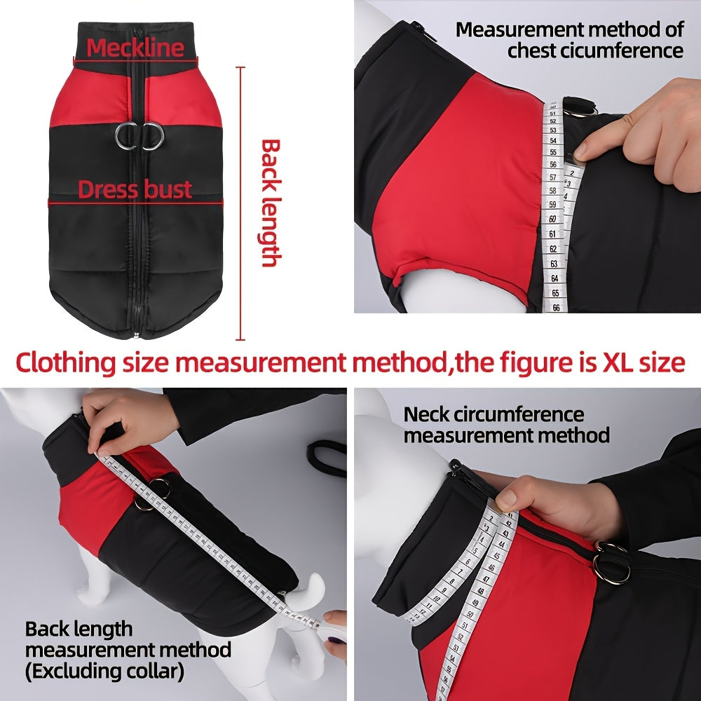 Veste imperméable d'hiver pour chien avec fermeture éclair et boucle pour laisse - Manteau chaud et coupe-vent pour animaux de compagnie de petite à grande taille - Idéal pour les activités de plein air par temps froid