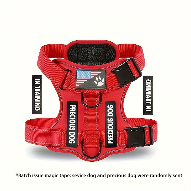 Service Dog Harness, Reflective Dog Vest Harness with 5pcs Patches, Adjustable Soft Oxford Pet Harness, Inner Layer Mesh, Easy to Control for Small Medium Large Dogs Random Buckle