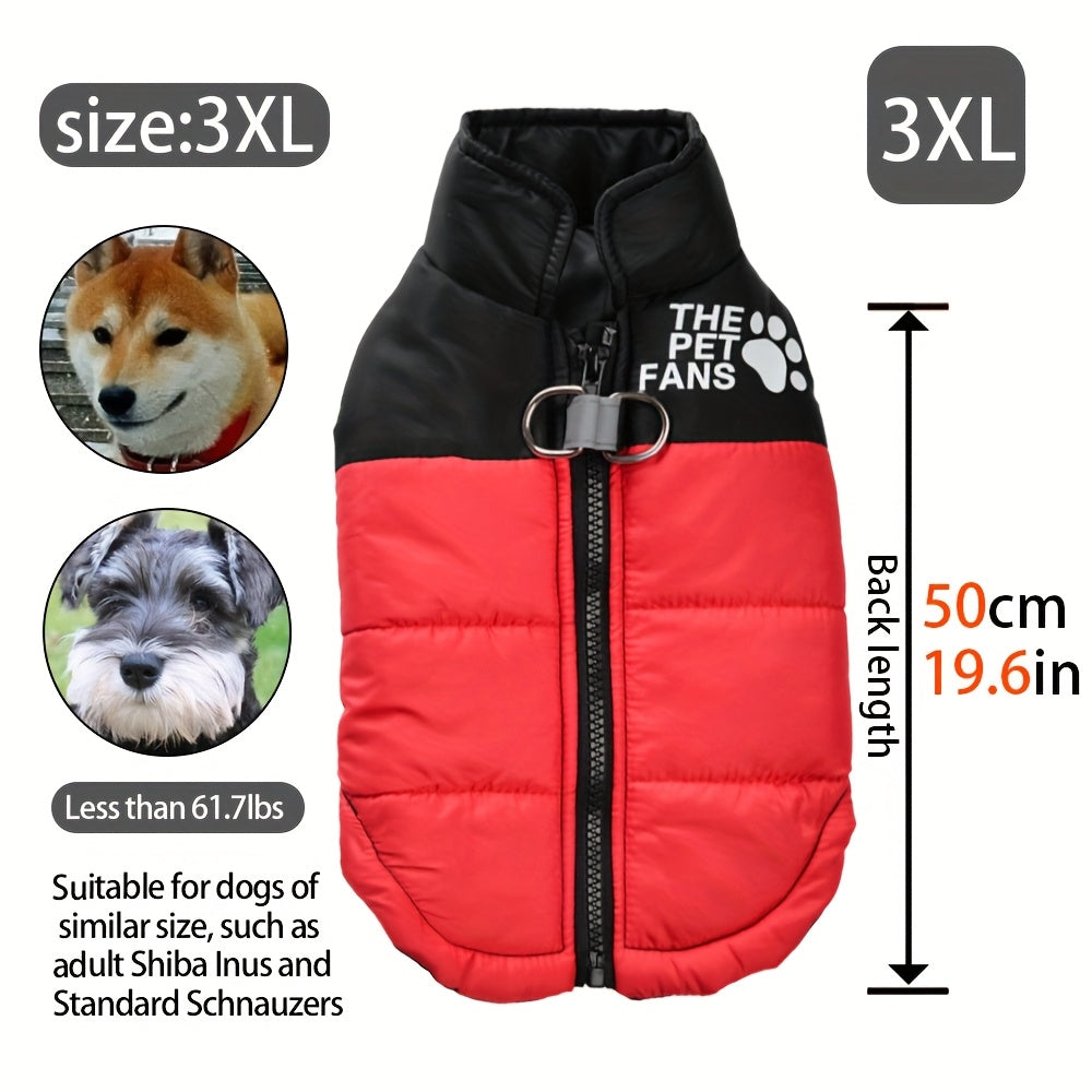 Veste pour chien toutes tailles Manteau d'hiver chaud avec fermeture éclair sur toute la longueur et col imprimé pattes - Turquoise et noir Manteau léger pour chiens de petite, moyenne et grande taille - Pull facile à enfiler et à retirer