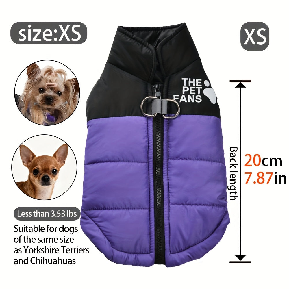 Veste pour chien toutes tailles Manteau d'hiver chaud avec fermeture éclair sur toute la longueur et col imprimé pattes - Turquoise et noir Manteau léger pour chiens de petite, moyenne et grande taille - Pull facile à enfiler et à retirer