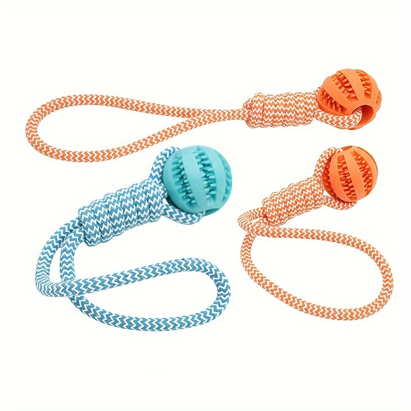 Multi-Functional Pet Toy - Interactive Cotton Rope Molar Teeth Cleaner, Food Dispenser, and Training Play Toy for Puppies and Small Dogs - Durable, Washable, and Fun