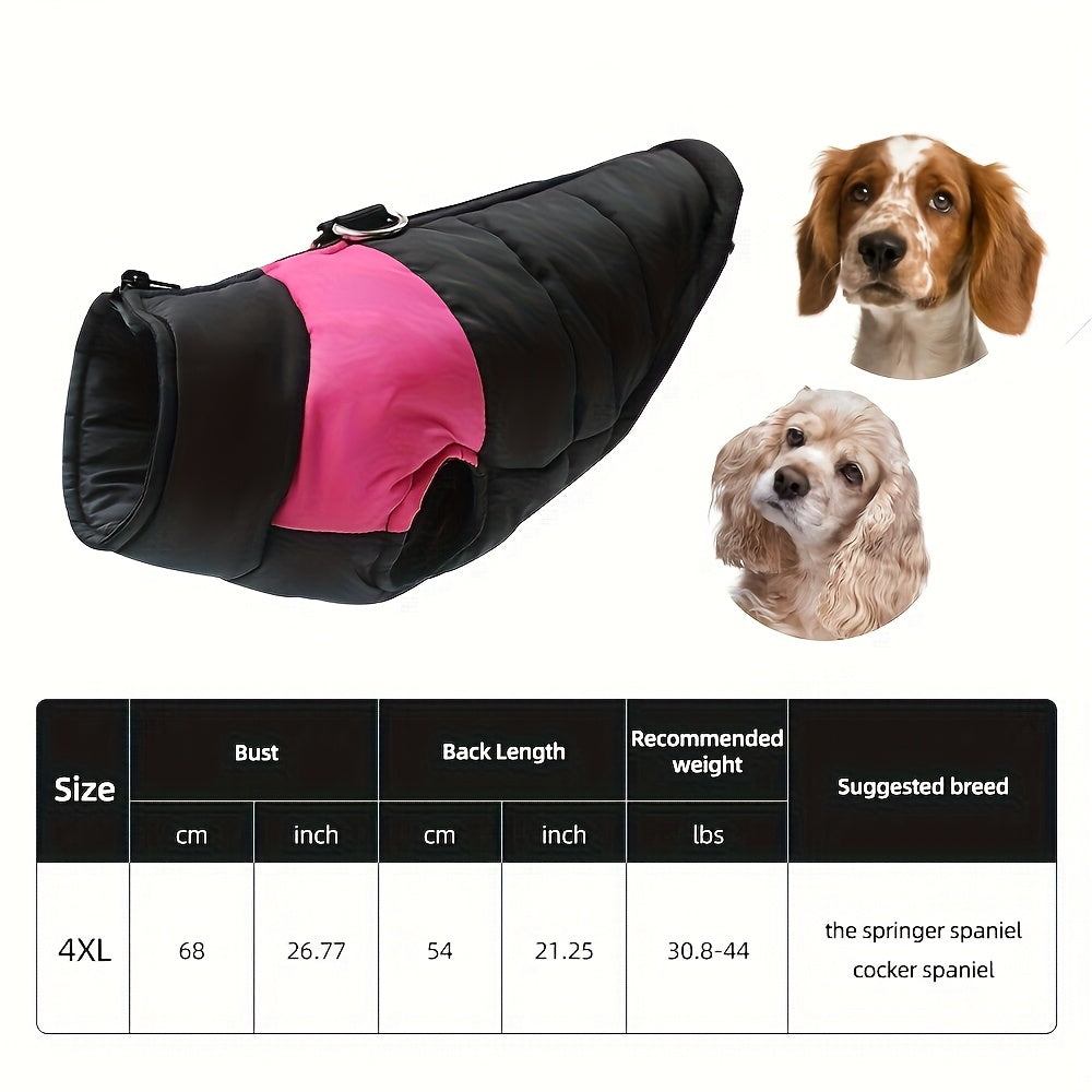 Veste imperméable d'hiver pour chien avec fermeture éclair et boucle pour laisse - Manteau chaud et coupe-vent pour animaux de compagnie de petite à grande taille - Idéal pour les activités de plein air par temps froid
