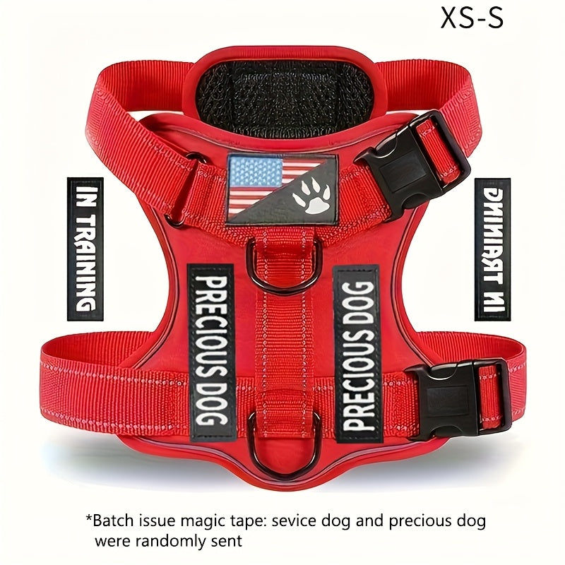Service Dog Harness, Reflective Dog Vest Harness with 5pcs Patches, Adjustable Soft Oxford Pet Harness, Inner Layer Mesh, Easy to Control for Small Medium Large Dogs Random Buckle