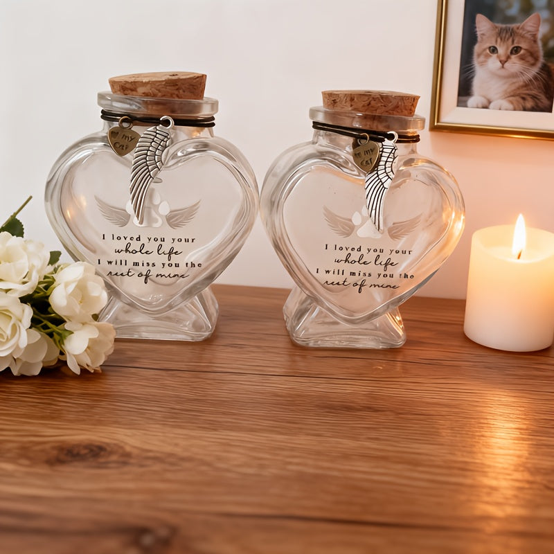 Bouteille commémorative pour les poils de chiens et de chats en forme de cœur