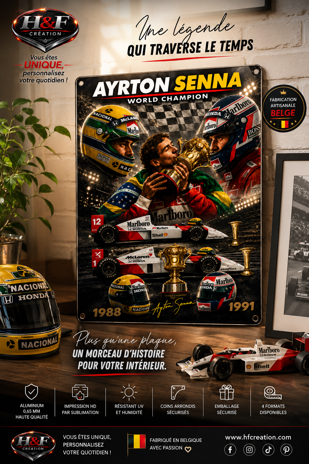 Plaque métal Ayrton Senna – World Champion 1988-1991