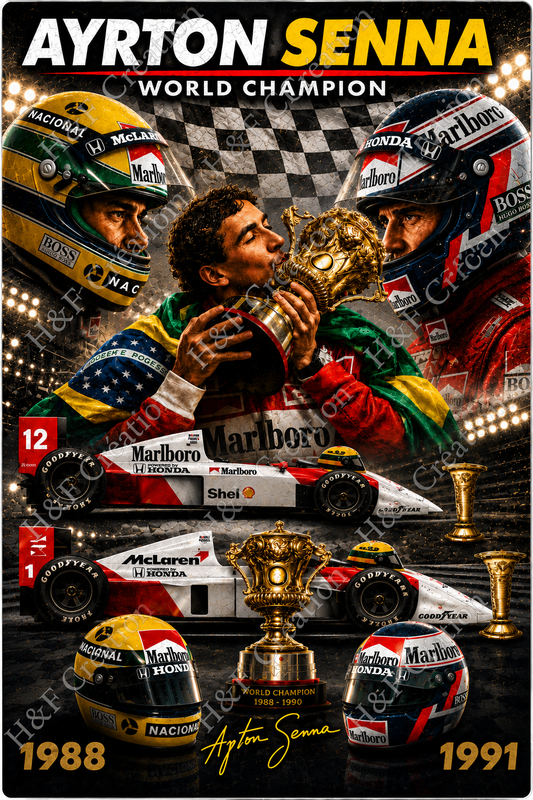 Plaque métal Ayrton Senna – World Champion 1988-1991