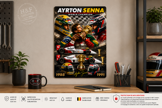 Plaque métal Ayrton Senna – World Champion 1988-1991