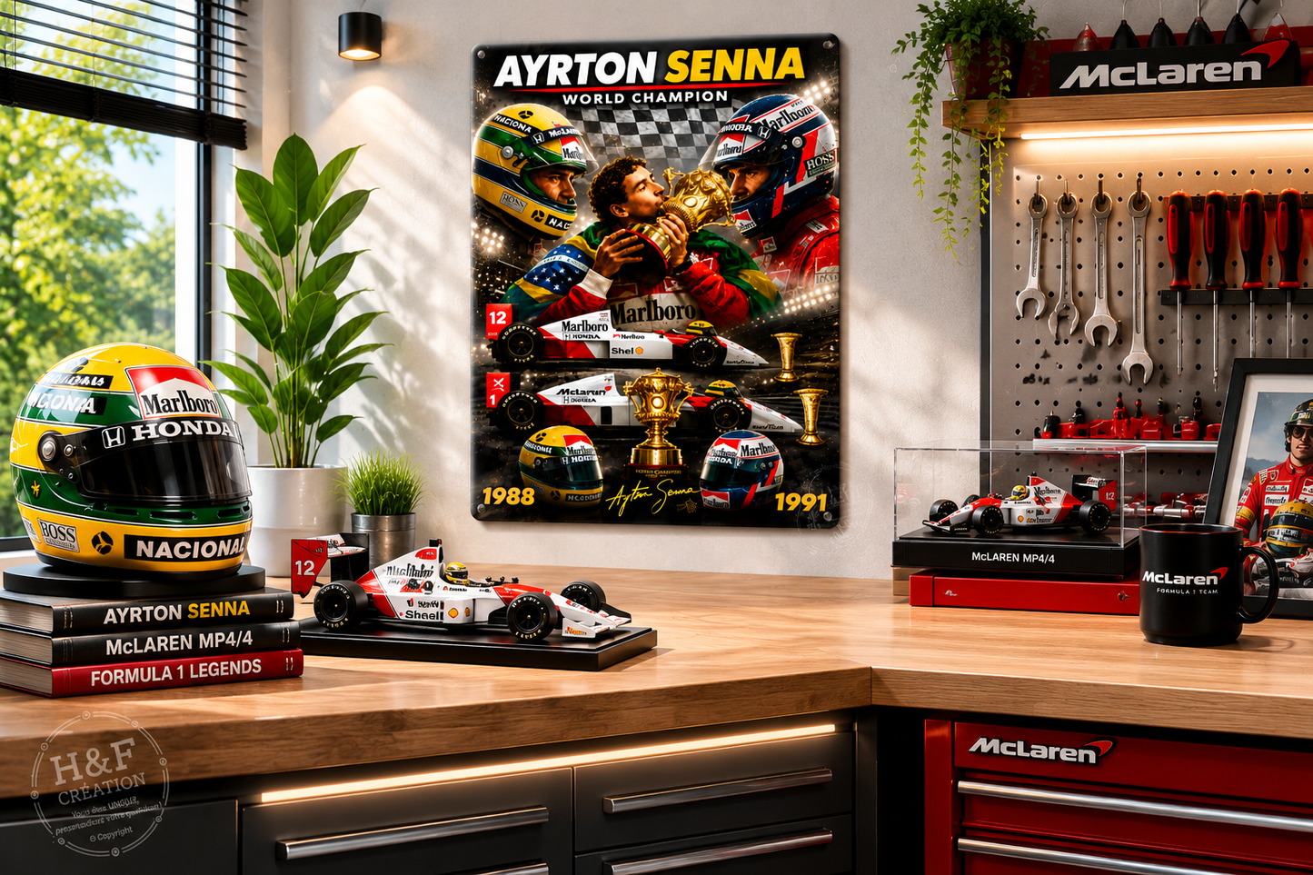 Plaque métal Ayrton Senna – World Champion 1988-1991