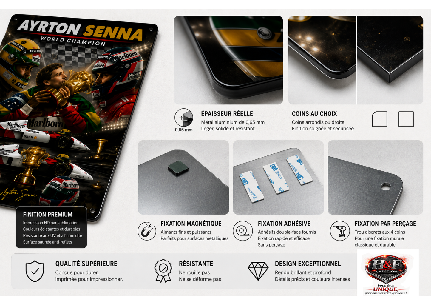 Plaque métal Ayrton Senna – World Champion 1988-1991