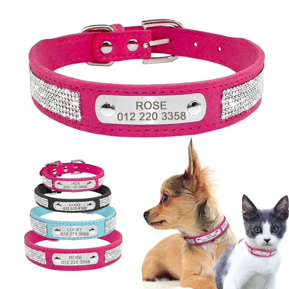 Collier en cuir avec strass – Plaque personnalisable – vue principale