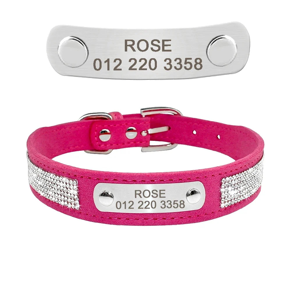 Collier en cuir avec strass – Plaque personnalisable – photo produit 7