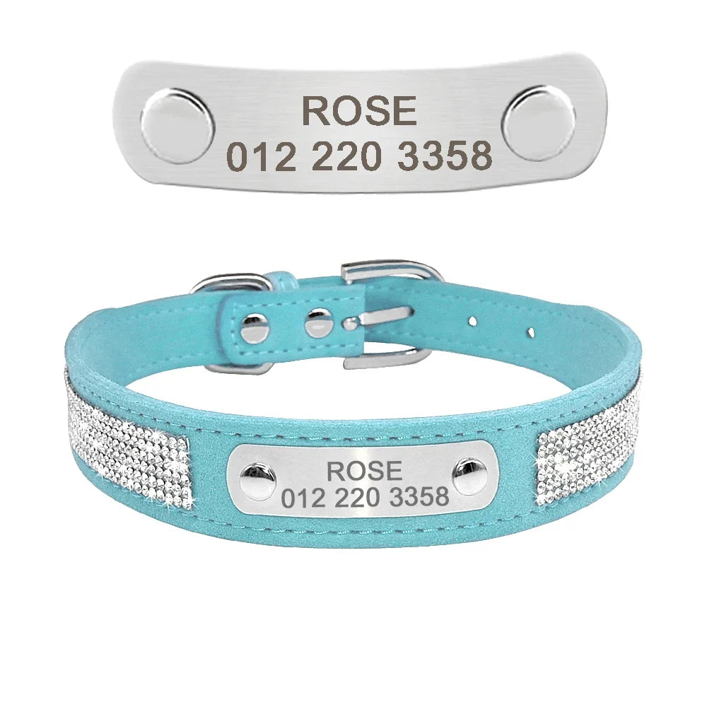 Collier en cuir avec strass – Plaque personnalisable – photo produit 9