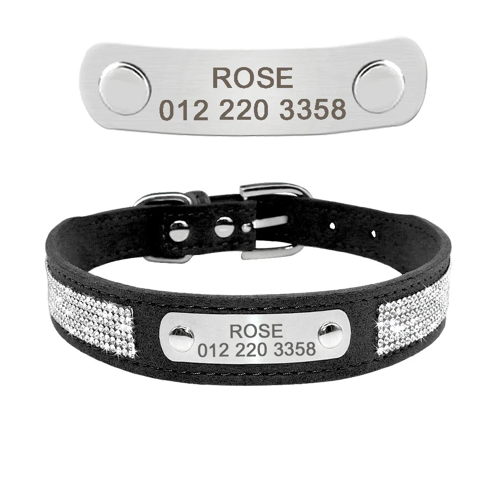 Collier en cuir avec strass – Plaque personnalisable – photo produit 8