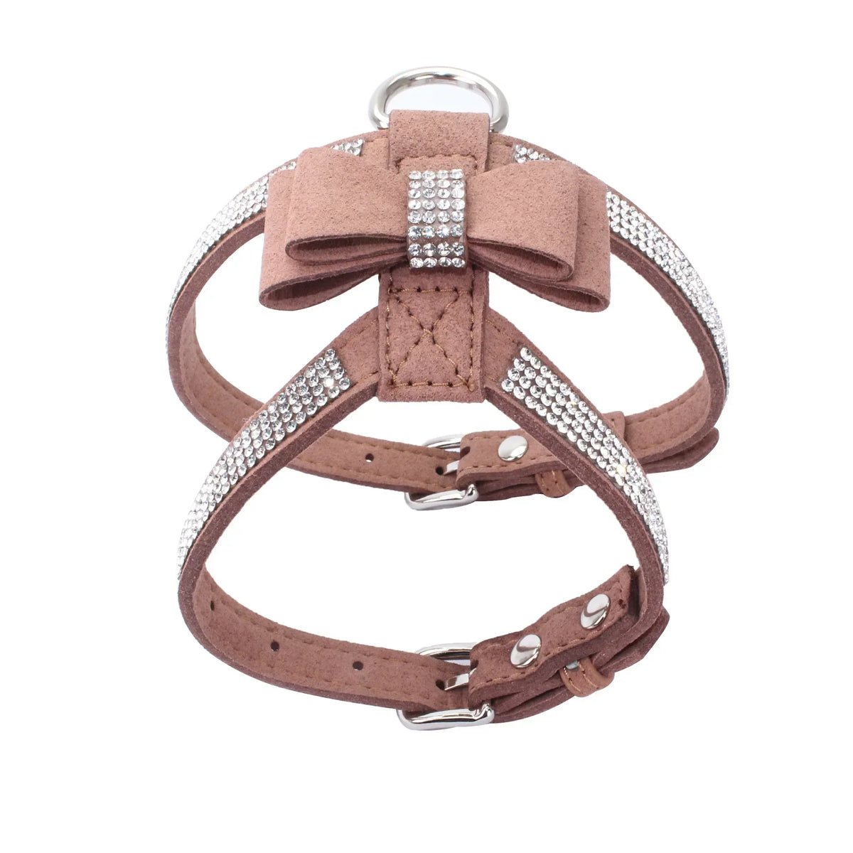 Harnais + laisse en suède avec strass & nœud – photo produit 7