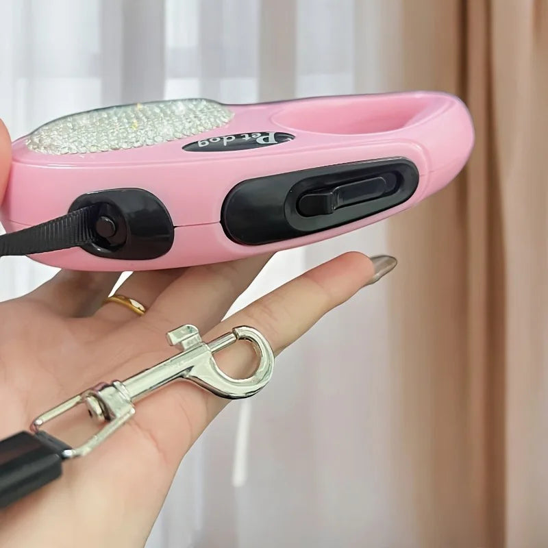 Laisse rétractable 3 m avec strass – Rose – photo produit 2