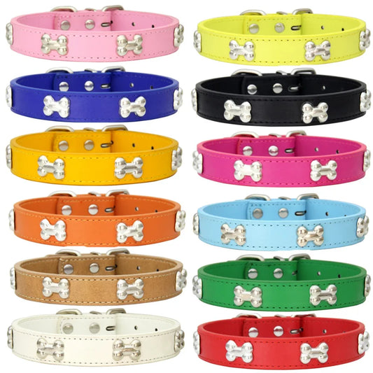 Collier en cuir avec rivets os – Chien – vue principale