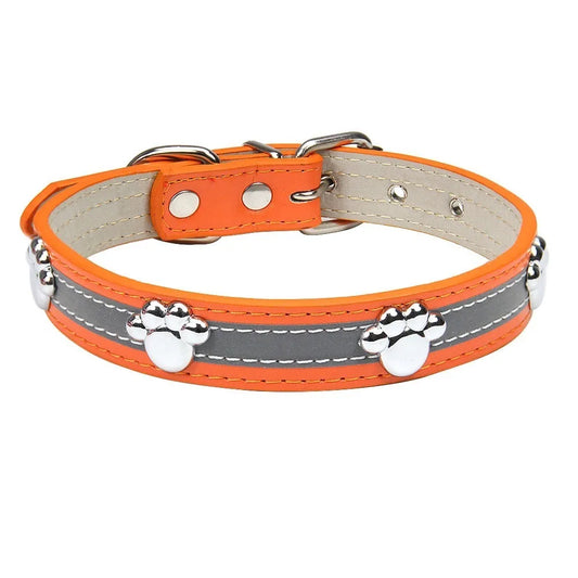 Collier réfléchissant en cuir – Rivets patte – vue principale
