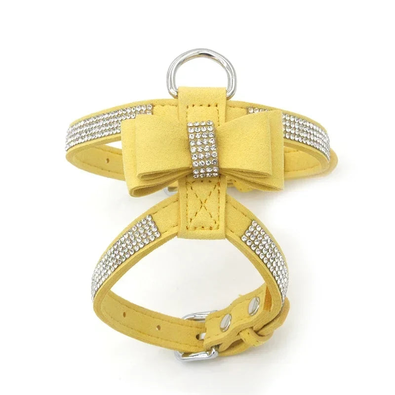 Harnais + laisse en suède avec strass & nœud – photo produit 10