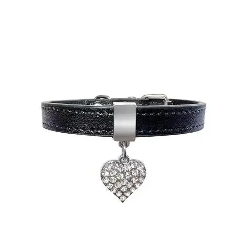 Collier en cuir avec cœur & strass – photo produit 8