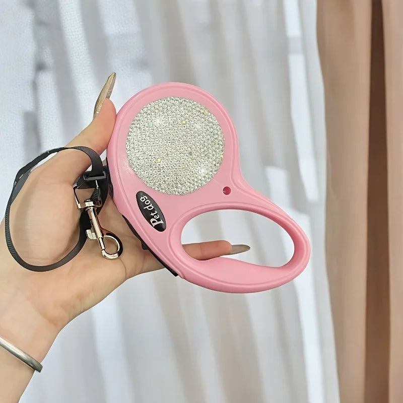 Laisse rétractable 3 m avec strass – Rose – photo produit 6