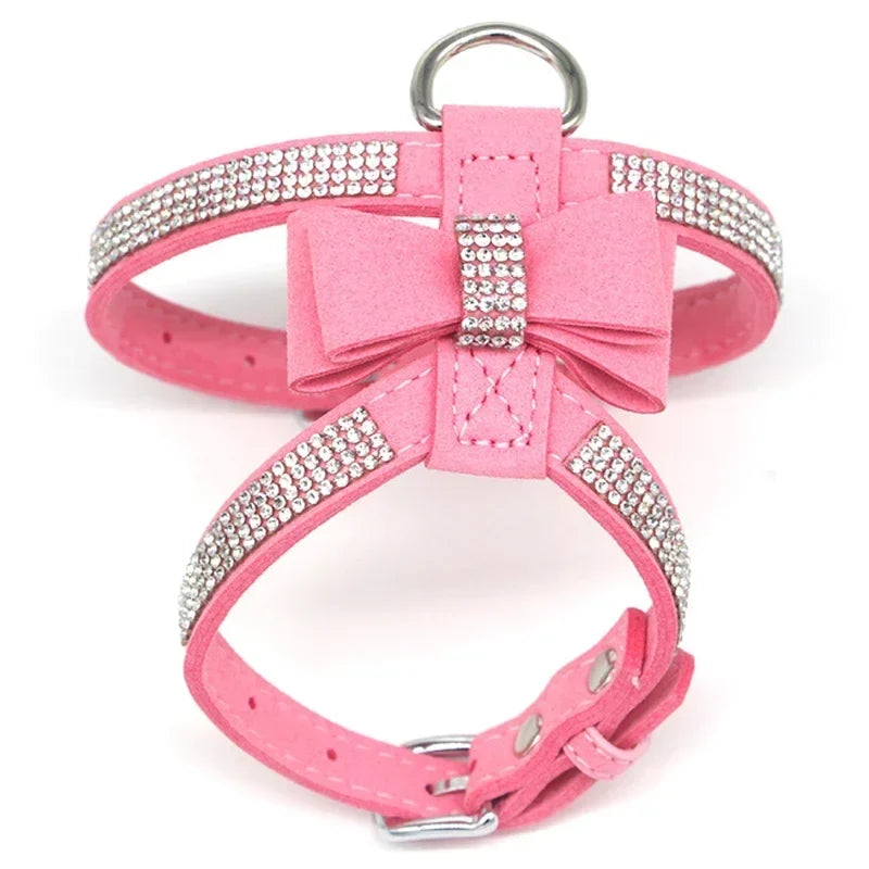 Harnais + laisse en suède avec strass & nœud – photo produit 9