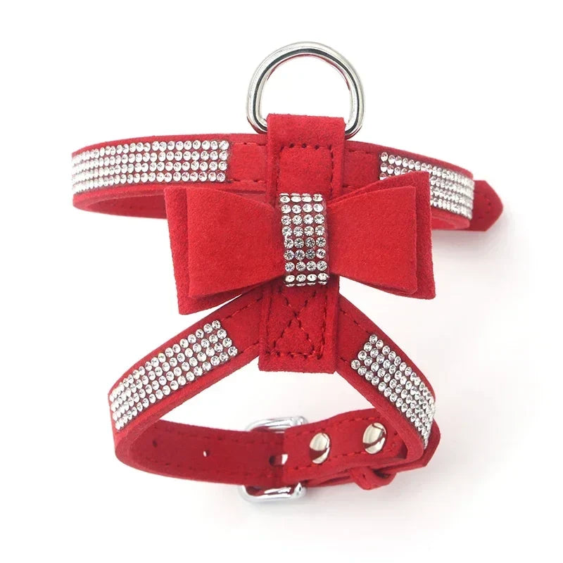 Harnais + laisse en suède avec strass & nœud – photo produit 3