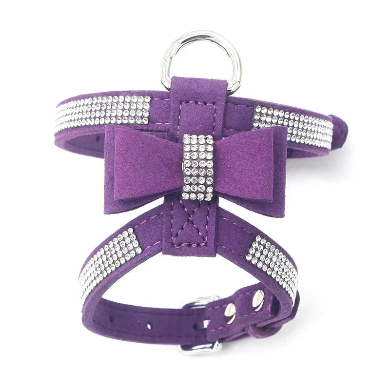 Harnais + laisse en suède avec strass & nœud – photo produit 8
