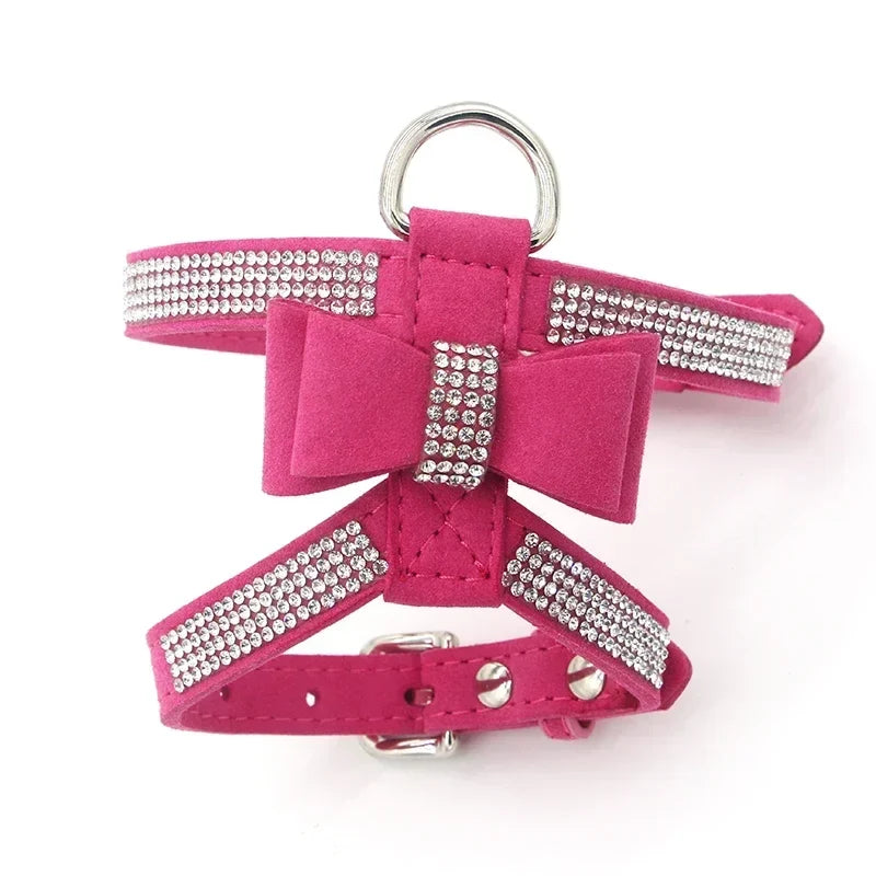Harnais + laisse en suède avec strass & nœud – photo produit 11