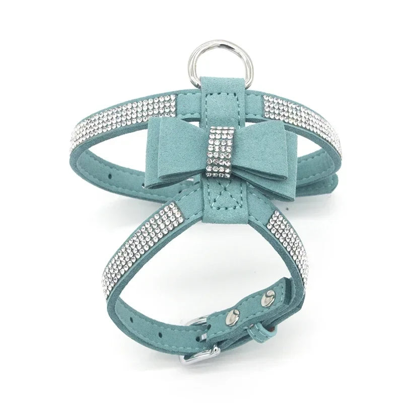 Harnais + laisse en suède avec strass & nœud – vue principale