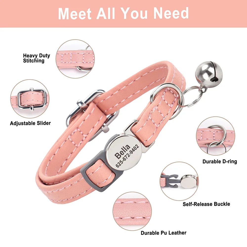 Collier cuir PU personnalisable avec clochette – photo produit 3