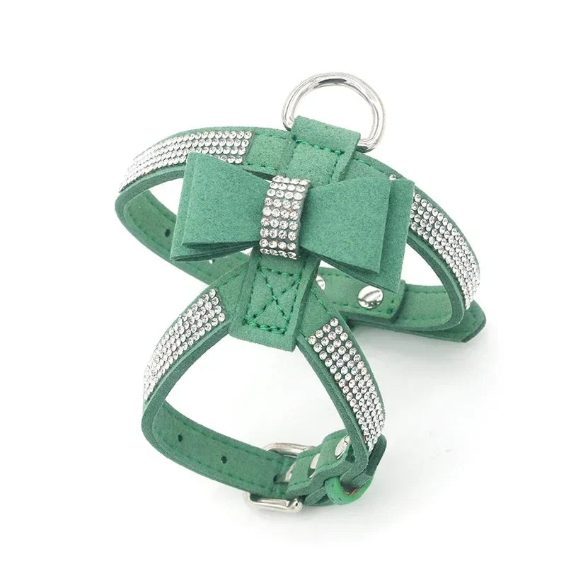 Harnais + laisse en suède avec strass & nœud – photo produit 6