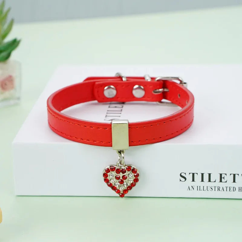 Collier en cuir avec cœur & strass – photo produit 6