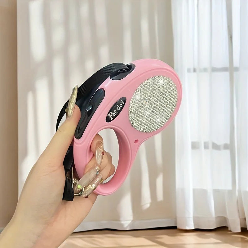 Laisse rétractable 3 m avec strass – Rose – vue principale