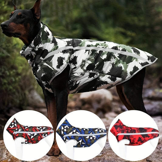 Manteau imperméable pour chien, anneau intégré pour pouvoir attacher une laisse, bandes réfléchissantes latérales, divers motifs