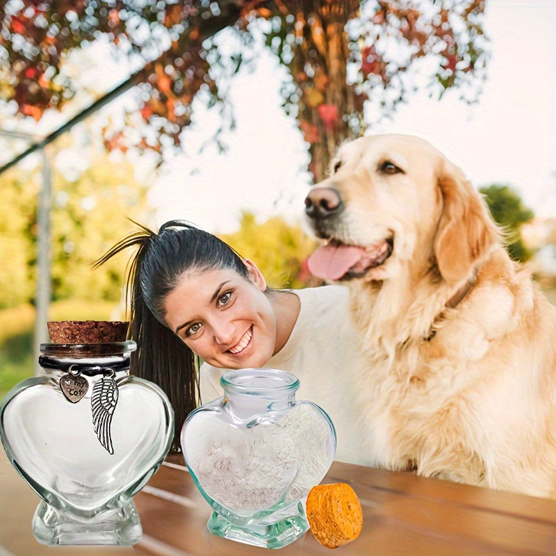Bouteille commémorative en verre pour poils d'animaux en forme de cœur, diverses variantes