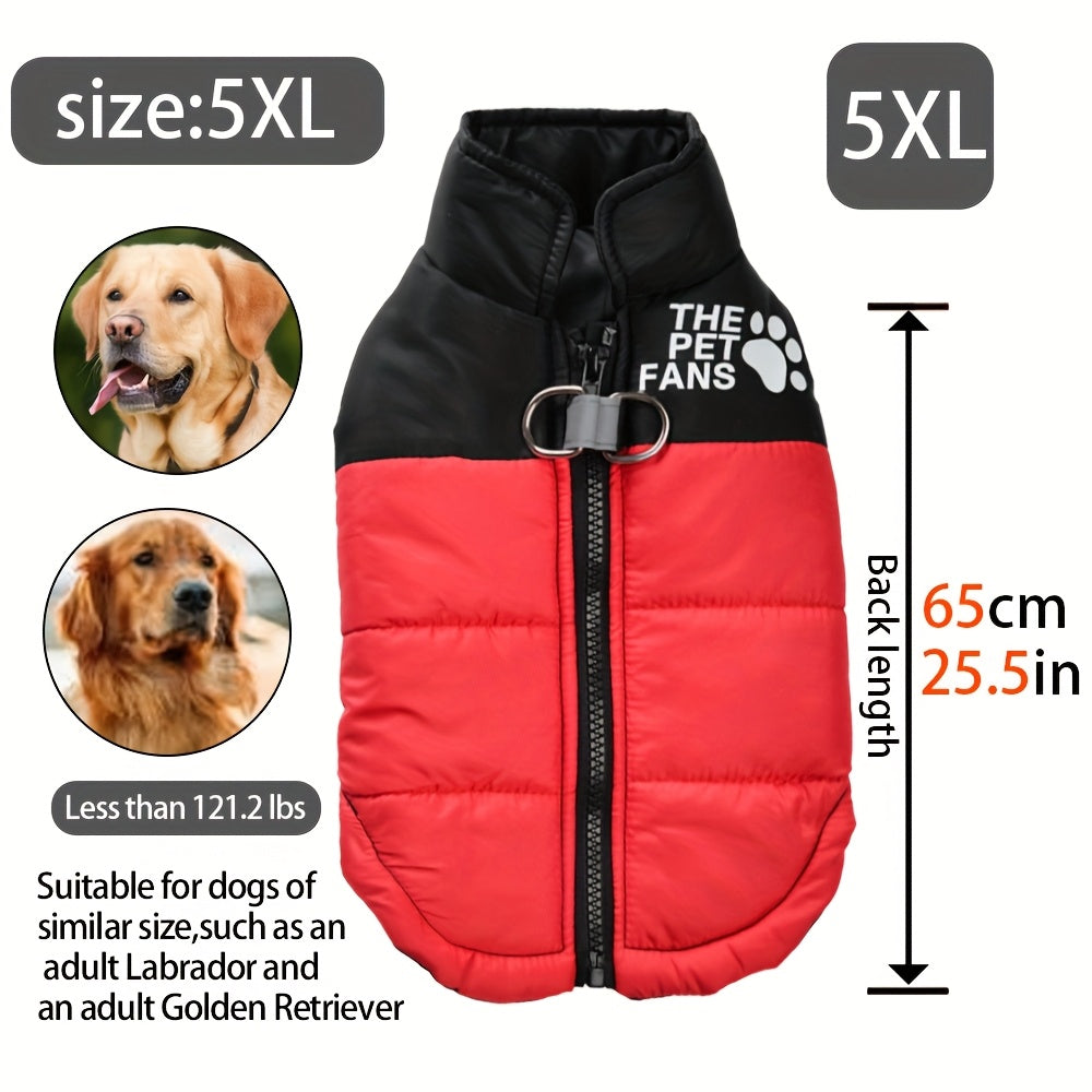 Veste pour chien toutes tailles Manteau d'hiver chaud avec fermeture éclair sur toute la longueur et col imprimé pattes - Turquoise et noir Manteau léger pour chiens de petite, moyenne et grande taille - Pull facile à enfiler et à retirer