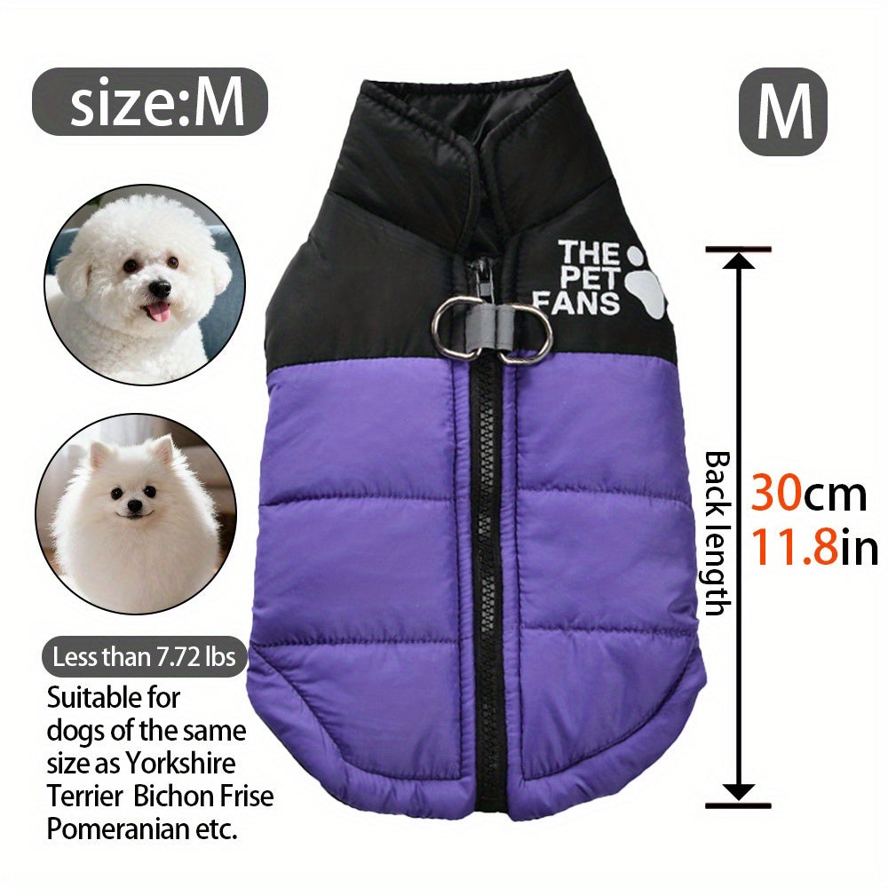 Veste pour chien toutes tailles Manteau d'hiver chaud avec fermeture éclair sur toute la longueur et col imprimé pattes - Turquoise et noir Manteau léger pour chiens de petite, moyenne et grande taille - Pull facile à enfiler et à retirer