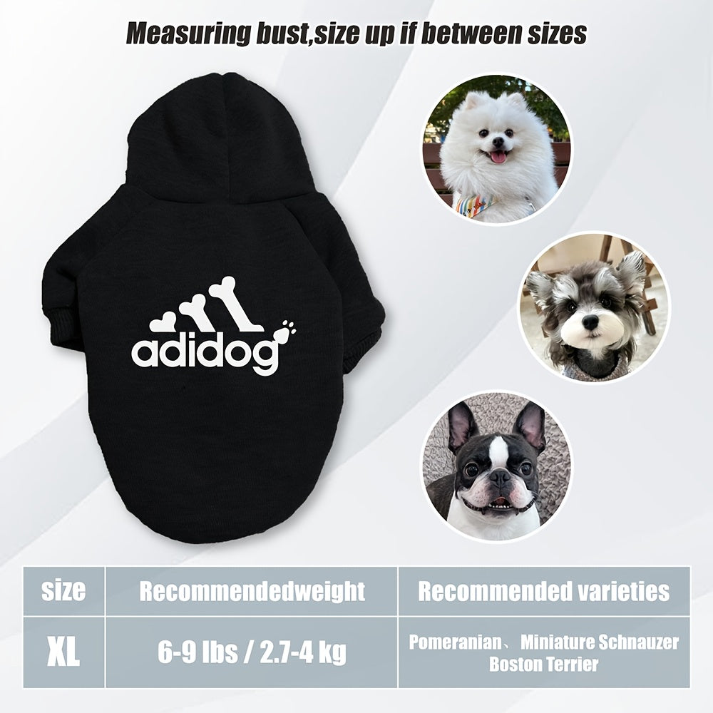 Sweat à capuche doux et chaud pour chien S-2XL avec motif empreintes de pattes et os,